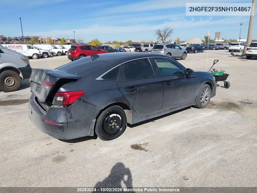 2022 HONDA CIVIC VIN 2HGFE2F35NH104867 — фото 4