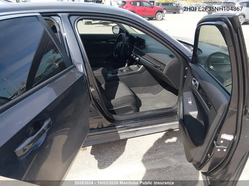 2022 HONDA CIVIC VIN 2HGFE2F35NH104867 — фото 5