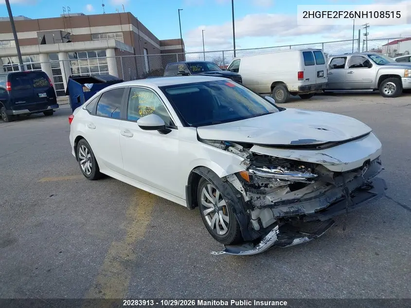 HONDA CIVIC 2022, VIN 2HGFE2F26NH108515