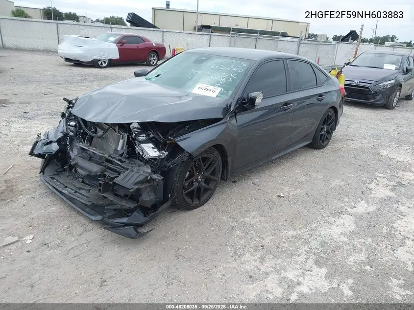 2022 HONDA CIVIC VIN 2HGFE2F59NH603883 — фото 2