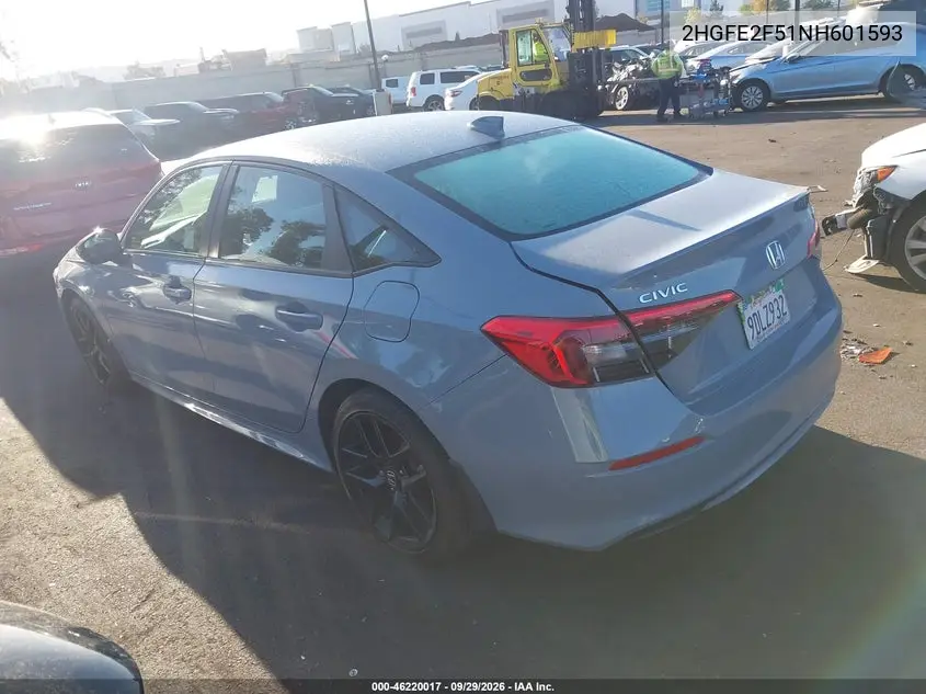 2022 HONDA CIVIC VIN 2HGFE2F51NH601593 — фото 3