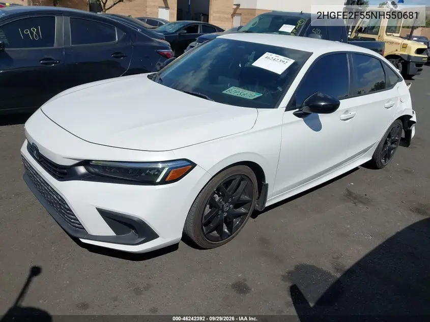 2022 HONDA CIVIC VIN 2HGFE2F55NH550681 — фото 2