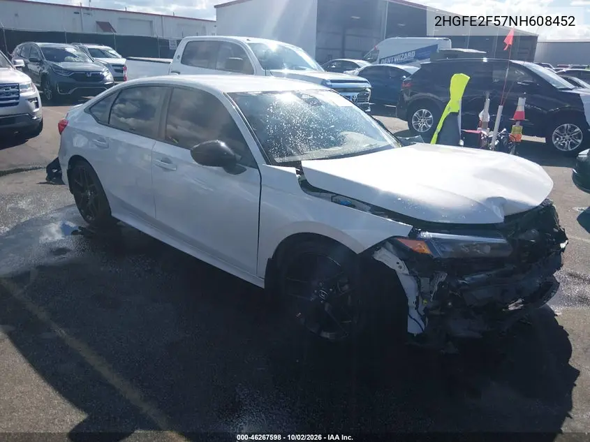 HONDA CIVIC 2022, VIN 2HGFE2F57NH608452