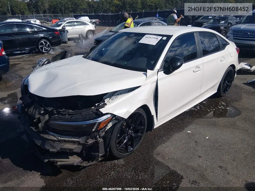 2022 HONDA CIVIC VIN 2HGFE2F57NH608452 — фото 2