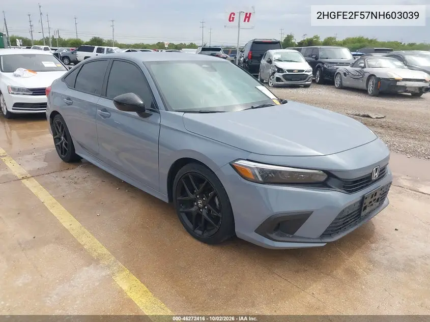 HONDA CIVIC 2022, VIN 2HGFE2F57NH603039