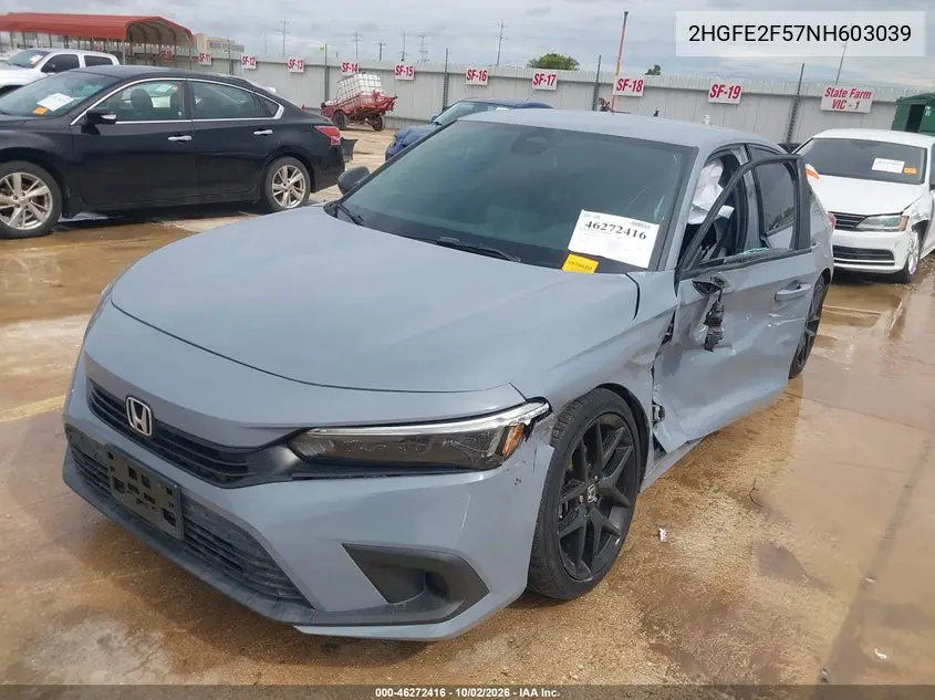 2022 HONDA CIVIC VIN 2HGFE2F57NH603039 — фото 2