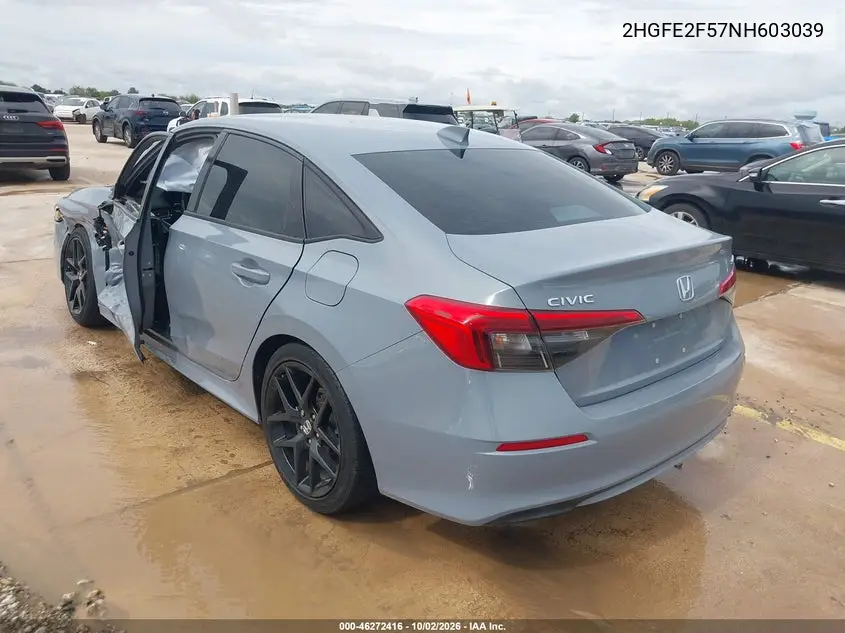2022 HONDA CIVIC VIN 2HGFE2F57NH603039 — фото 3