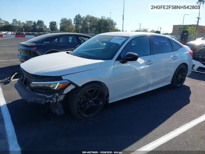 2022 HONDA CIVIC VIN 2HGFE2F58NH542803 — фото 2