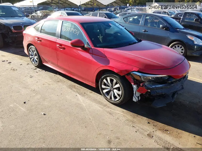 HONDA CIVIC 2022, VIN 2HGFE2F24NH536504