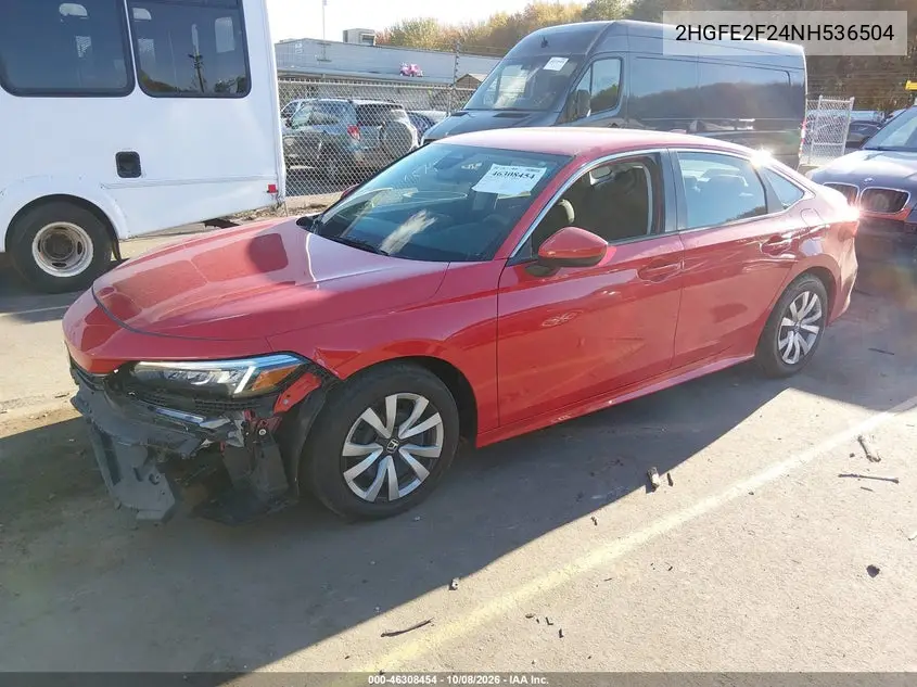 2022 HONDA CIVIC VIN 2HGFE2F24NH536504 — фото 2