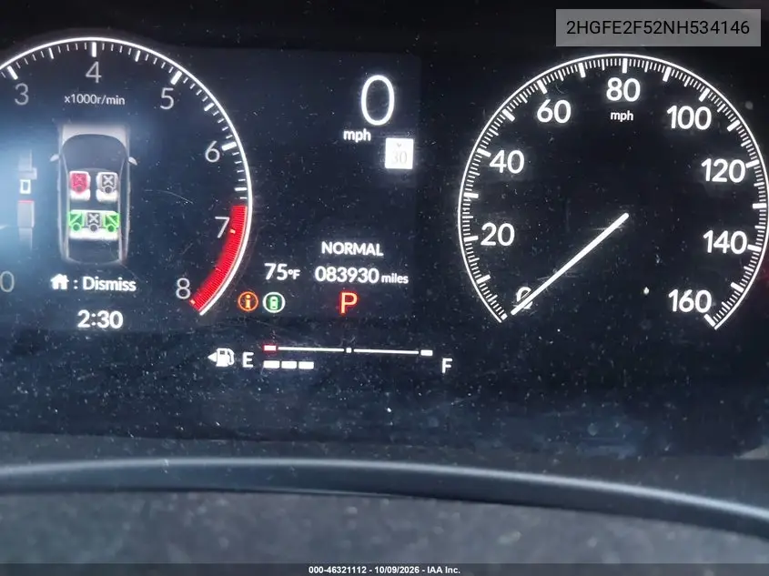 2022 HONDA CIVIC VIN 2HGFE2F52NH534146 — фото 7