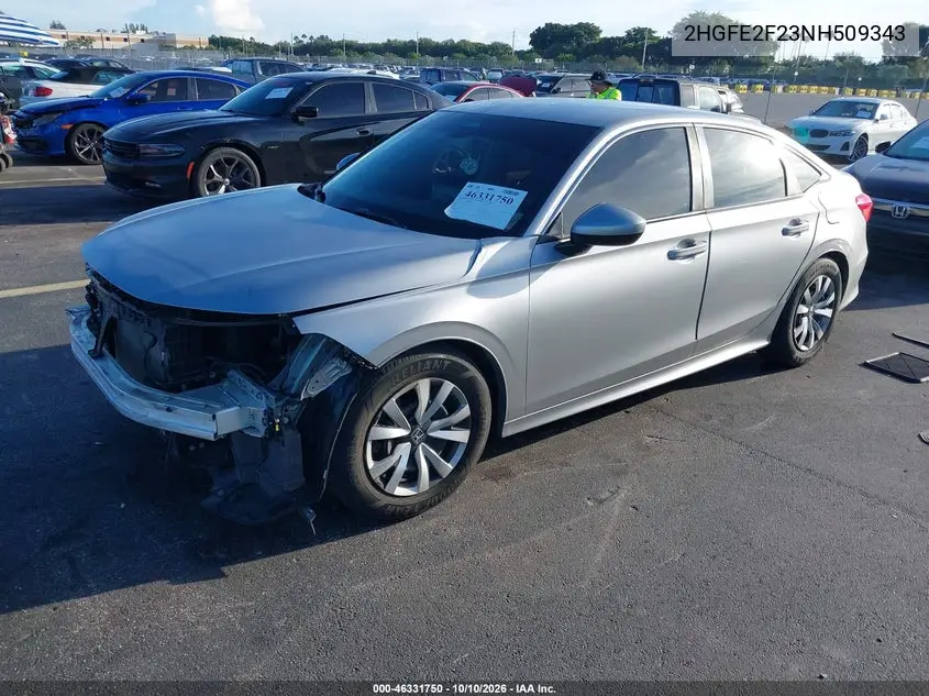2022 HONDA CIVIC VIN 2HGFE2F23NH509343 — фото 2