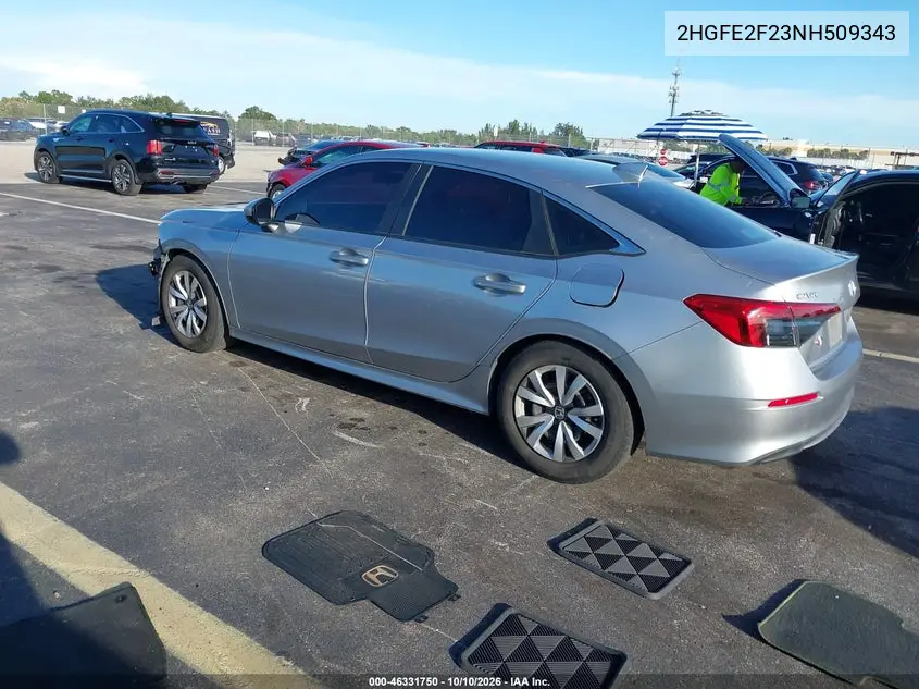 2022 HONDA CIVIC VIN 2HGFE2F23NH509343 — фото 3