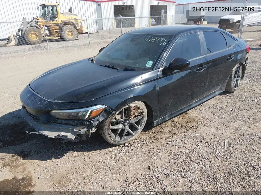 2022 HONDA CIVIC VIN 2HGFE2F52NH567809 — фото 2