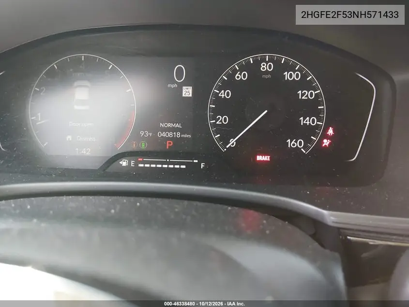 2022 HONDA CIVIC VIN 2HGFE2F53NH571433 — фото 7