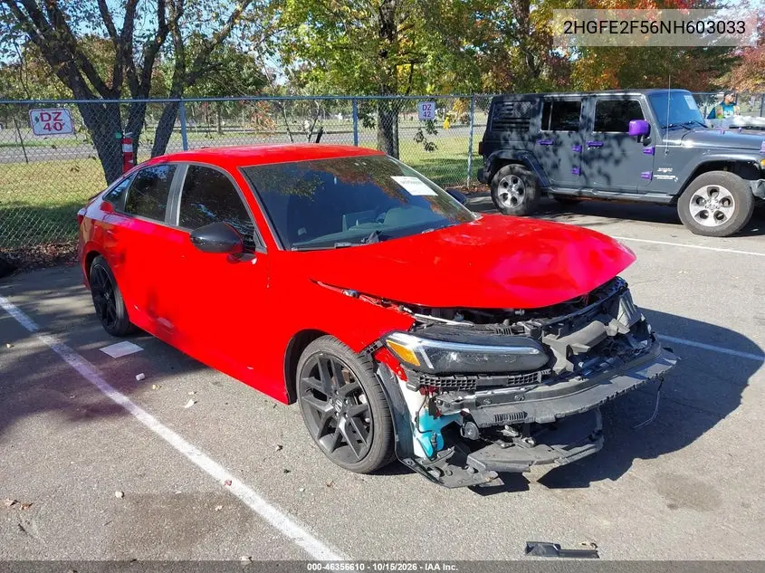 HONDA CIVIC 2022, VIN 2HGFE2F56NH603033