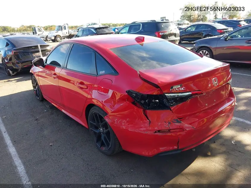 2022 HONDA CIVIC VIN 2HGFE2F56NH603033 — фото 3