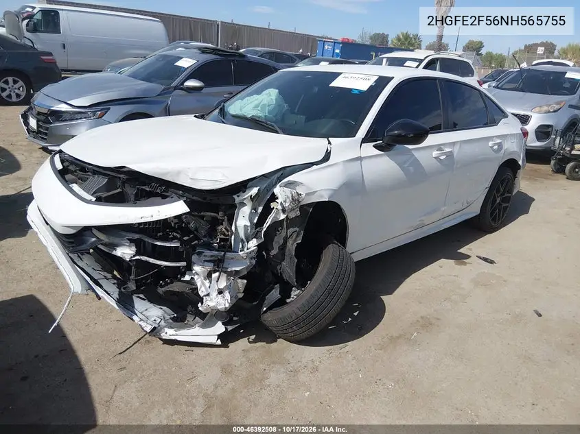 2022 HONDA CIVIC VIN 2HGFE2F56NH565755 — фото 2