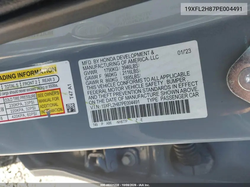 2023 HONDA CIVIC VIN 19XFL2H87PE004491 — фото 9