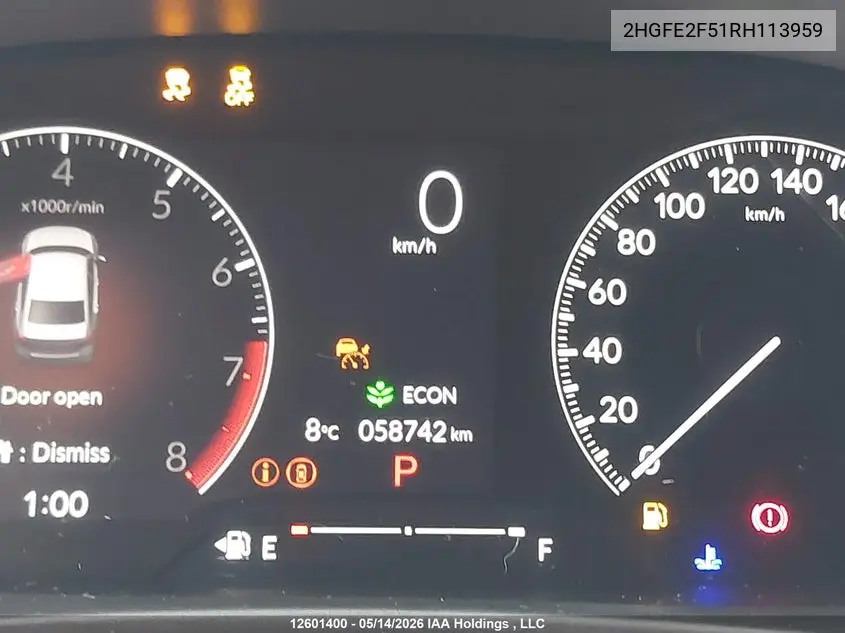 2024 HONDA CIVIC VIN 2HGFE2F51RH113959 — фото 15