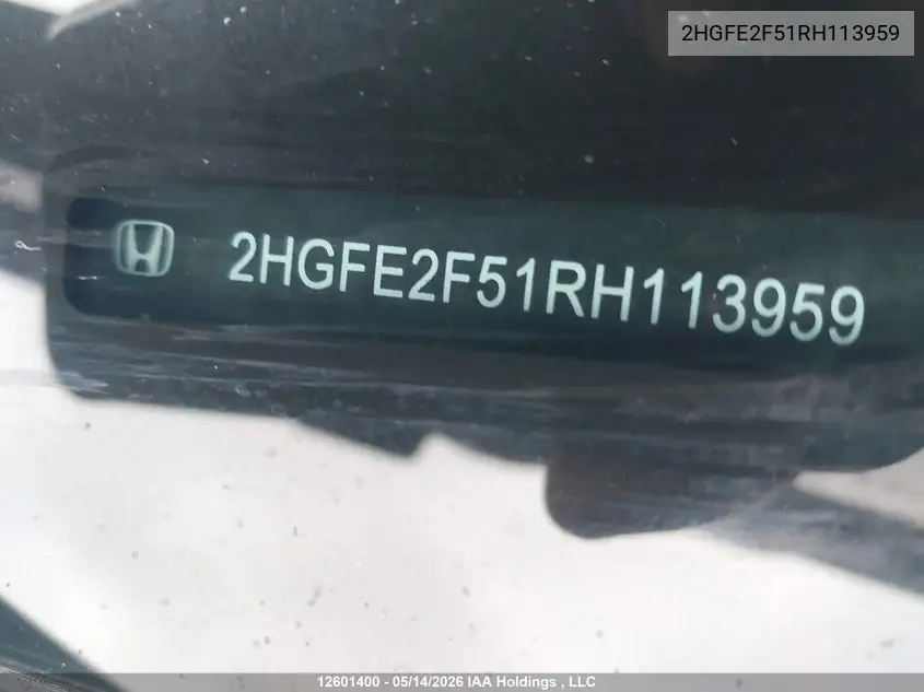 2024 HONDA CIVIC VIN 2HGFE2F51RH113959 — фото 19