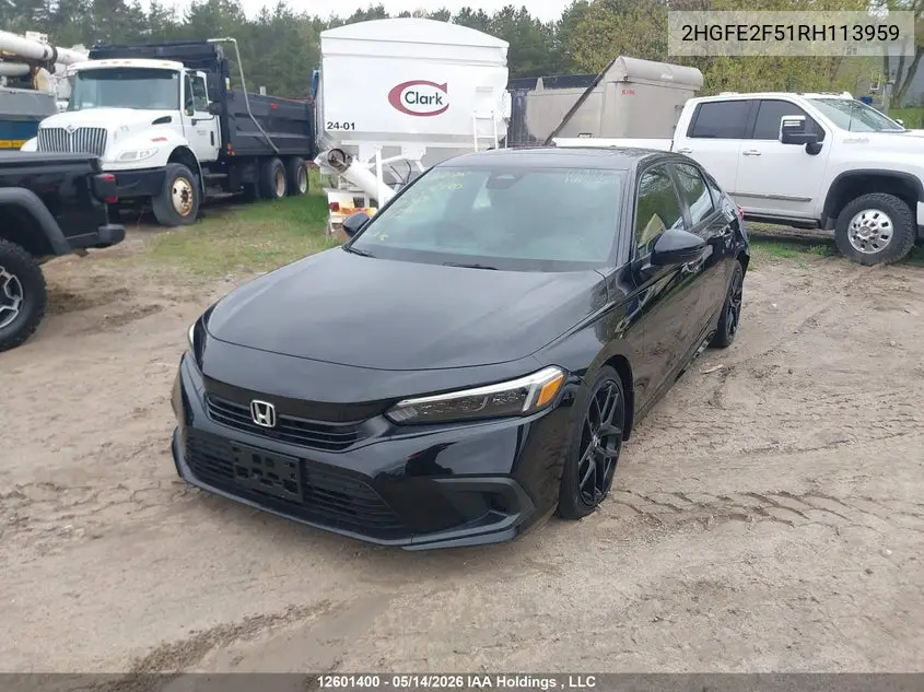 2024 HONDA CIVIC VIN 2HGFE2F51RH113959 — фото 2