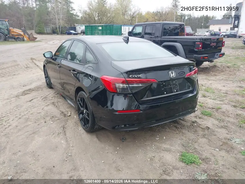 2024 HONDA CIVIC VIN 2HGFE2F51RH113959 — фото 3
