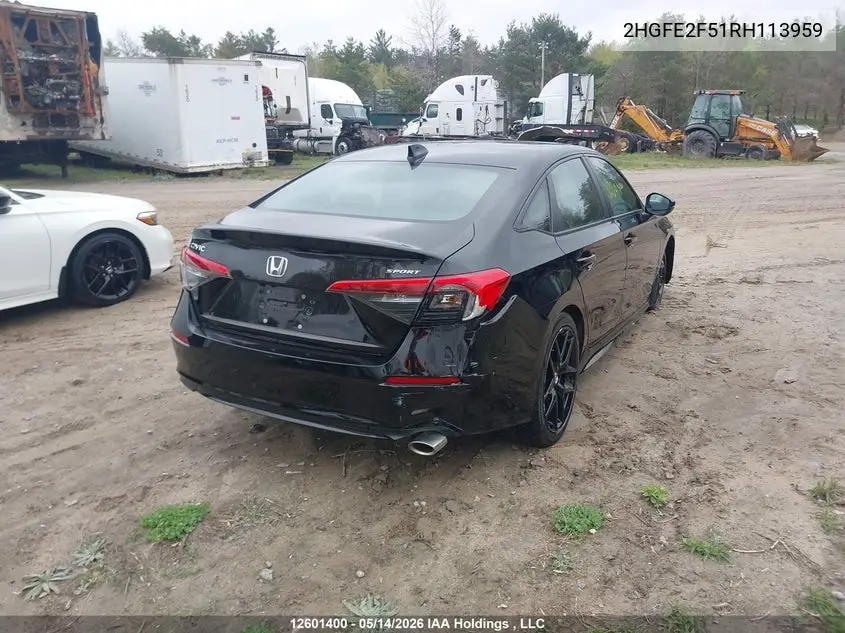 2024 HONDA CIVIC VIN 2HGFE2F51RH113959 — фото 4