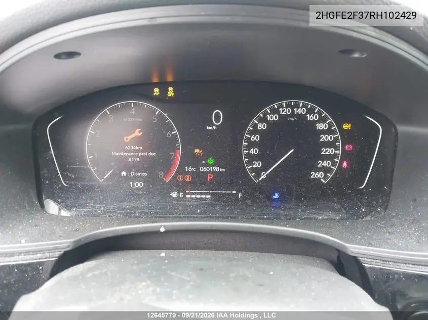 2024 HONDA CIVIC VIN 2HGFE2F37RH102429 — фото 7