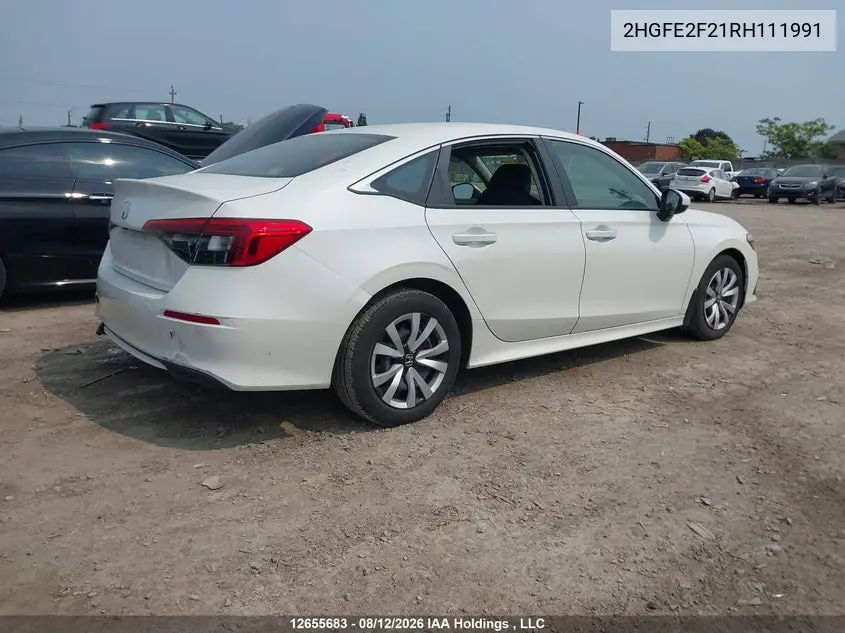 2024 HONDA CIVIC VIN 2HGFE2F21RH111991 — фото 4