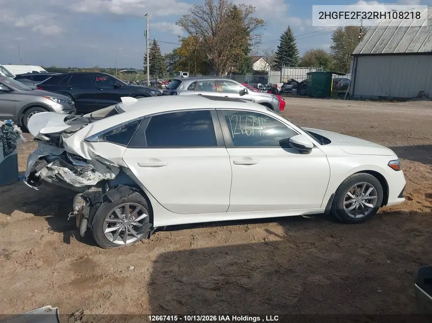 2024 HONDA CIVIC VIN 2HGFE2F32RH108218 — фото 14