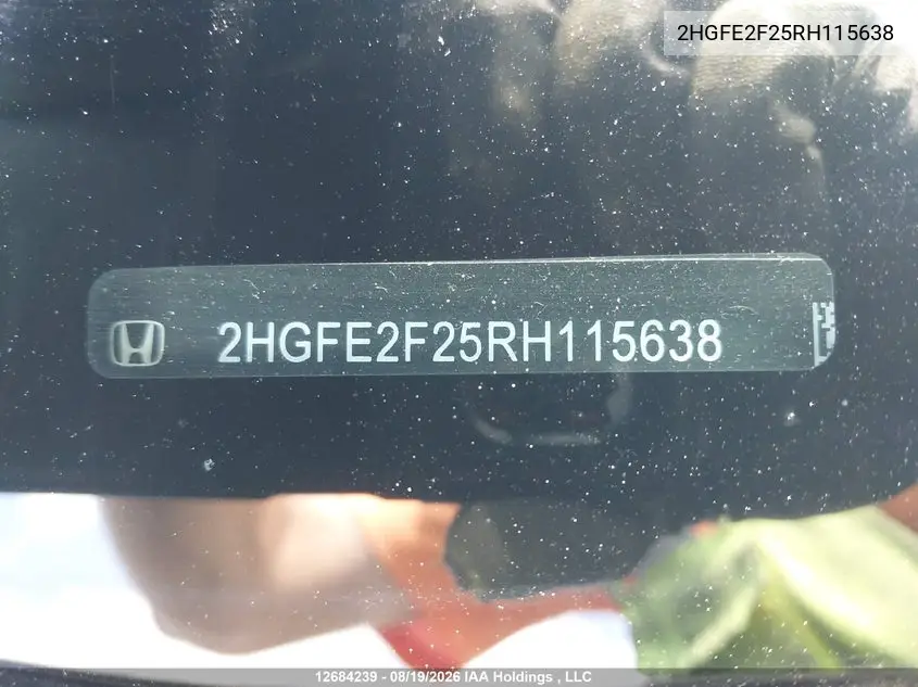 2024 HONDA CIVIC VIN 2HGFE2F25RH115638 — фото 18
