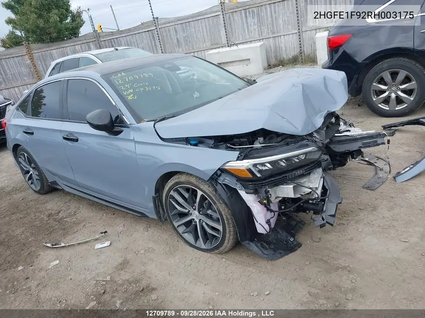 HONDA CIVIC 2024, VIN 2HGFE1F92RH003175