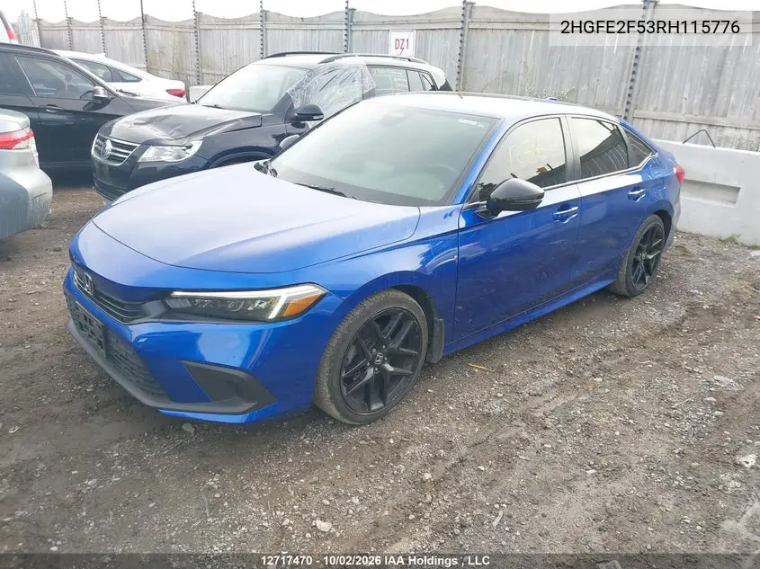 2024 HONDA CIVIC VIN 2HGFE2F53RH115776 — фото 2