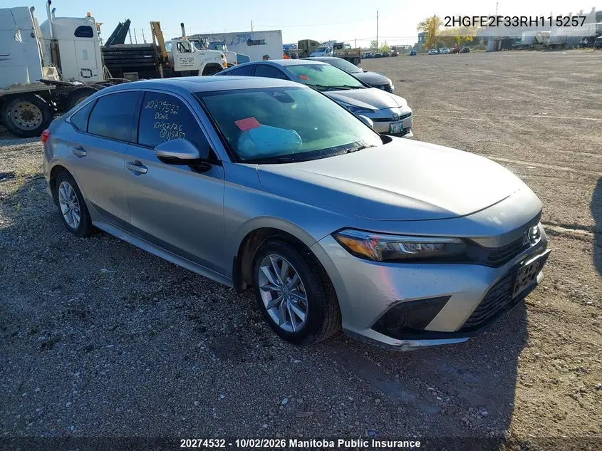 HONDA CIVIC 2024, VIN 2HGFE2F33RH115257