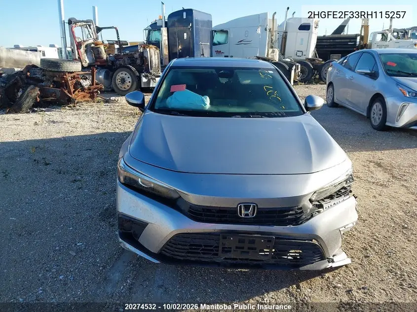 2024 HONDA CIVIC VIN 2HGFE2F33RH115257 — фото 12