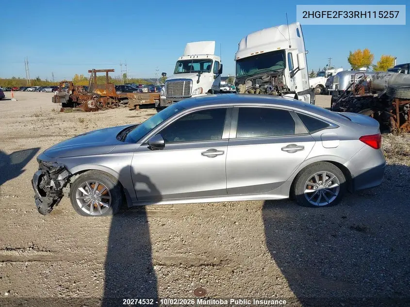 2024 HONDA CIVIC VIN 2HGFE2F33RH115257 — фото 14
