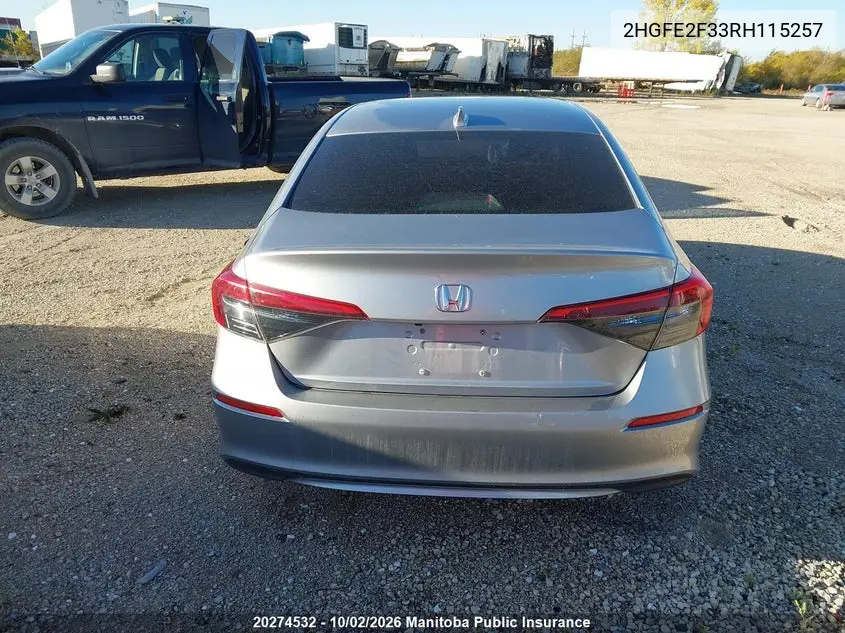 2024 HONDA CIVIC VIN 2HGFE2F33RH115257 — фото 16
