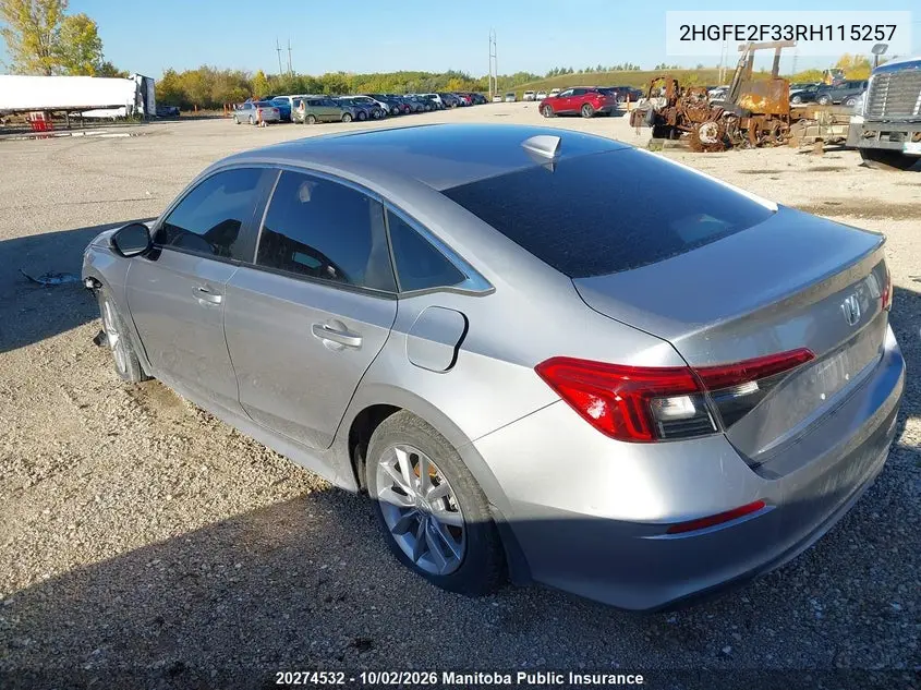 2024 HONDA CIVIC VIN 2HGFE2F33RH115257 — фото 3