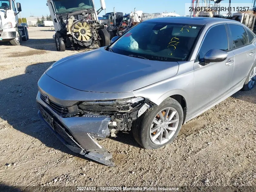 2024 HONDA CIVIC VIN 2HGFE2F33RH115257 — фото 6