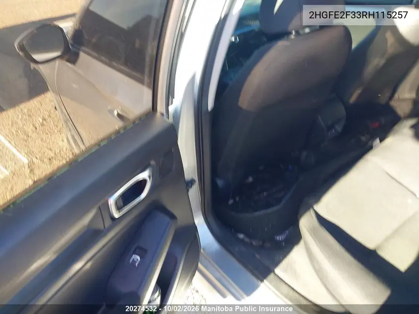 2024 HONDA CIVIC VIN 2HGFE2F33RH115257 — фото 8