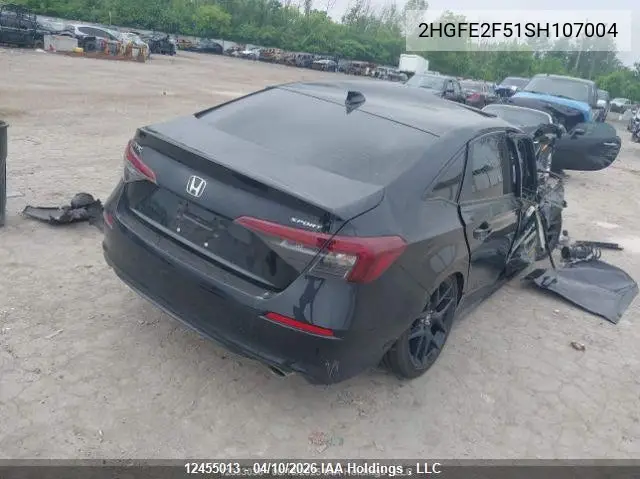 2025 HONDA CIVIC VIN 2HGFE2F51SH107004 — фото 4