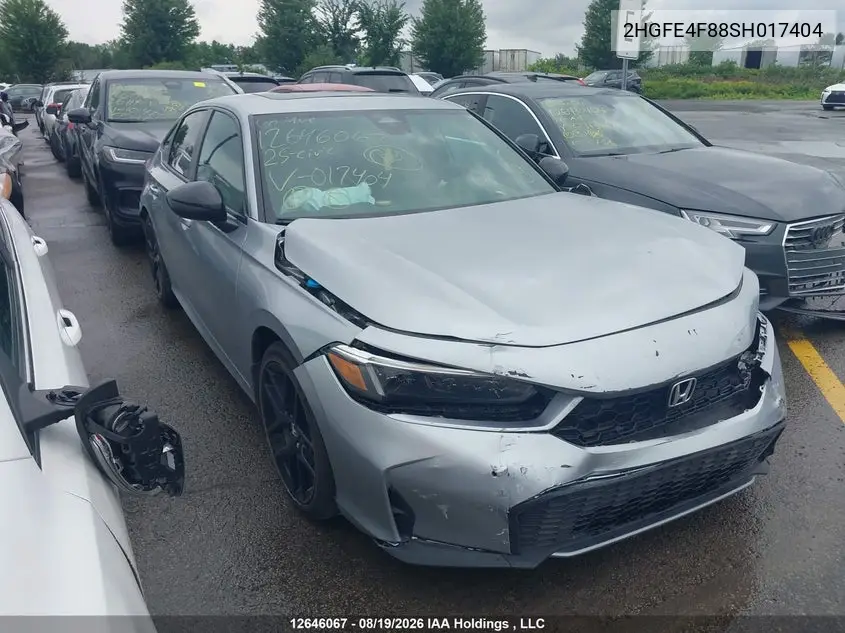 HONDA CIVIC 2025, VIN 2HGFE4F88SH017404