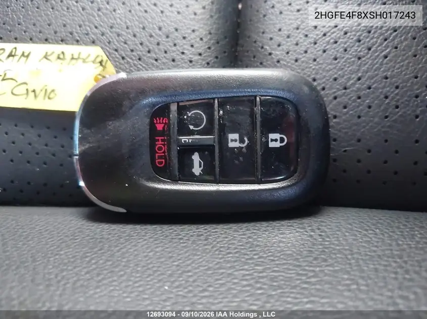 2025 HONDA CIVIC VIN 2HGFE4F8XSH017243 — фото 10