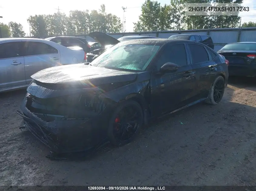 2025 HONDA CIVIC VIN 2HGFE4F8XSH017243 — фото 2