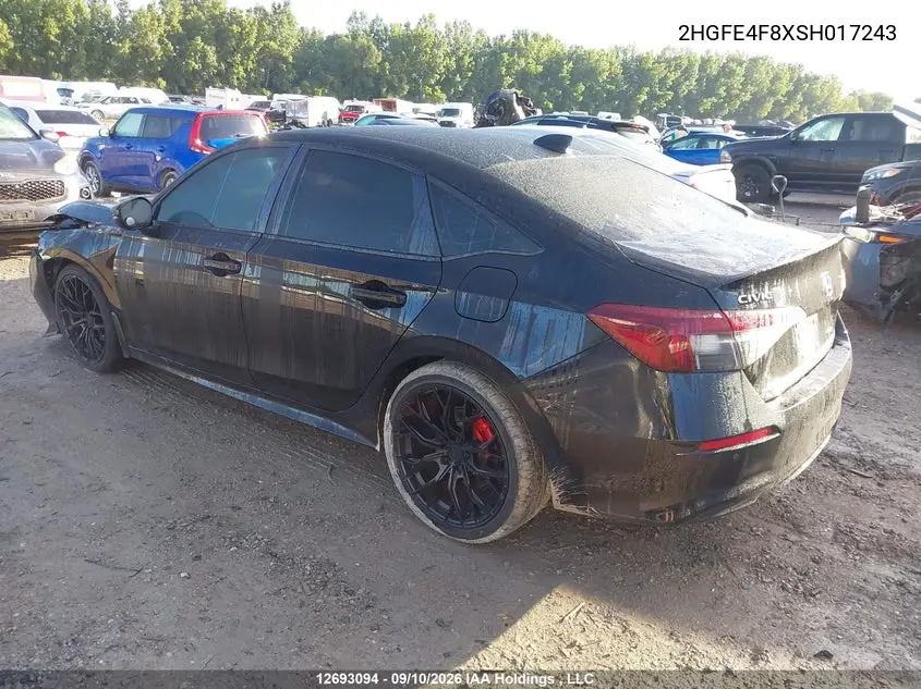 2025 HONDA CIVIC VIN 2HGFE4F8XSH017243 — фото 3