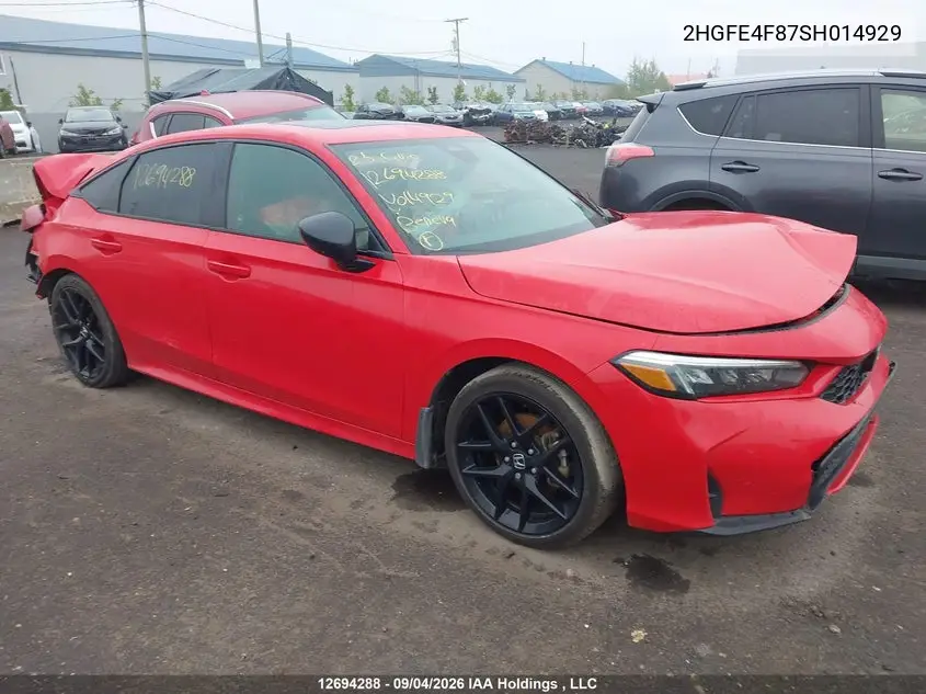 HONDA CIVIC 2025, VIN 2HGFE4F87SH014929
