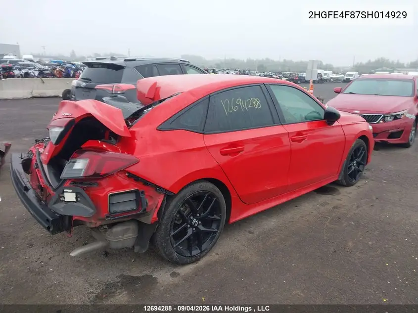 2025 HONDA CIVIC VIN 2HGFE4F87SH014929 — фото 4
