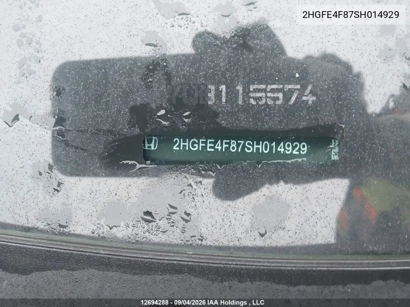 2025 HONDA CIVIC VIN 2HGFE4F87SH014929 — фото 9