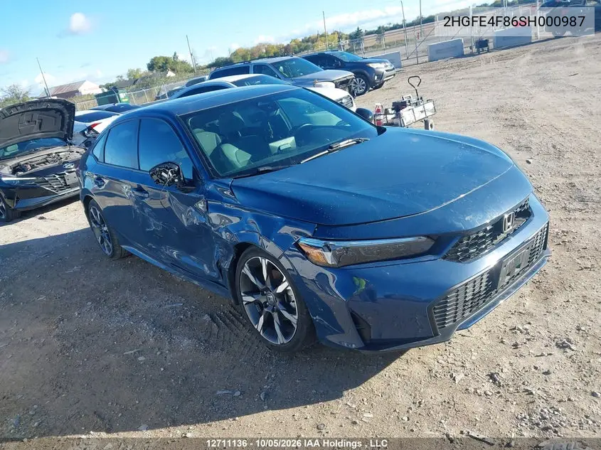 HONDA CIVIC 2025, VIN 2HGFE4F86SH000987